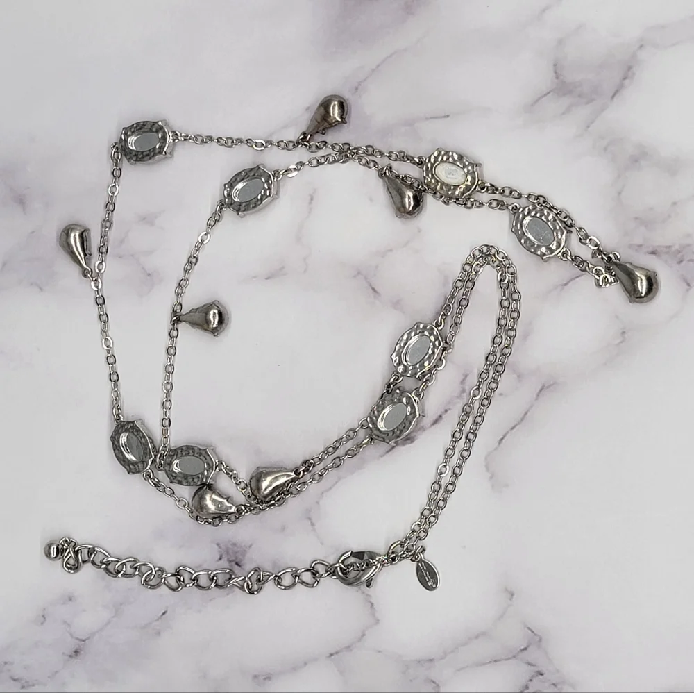 Chico’s Aquamarine Teardrop Station Necklace - Picture 6 of 7